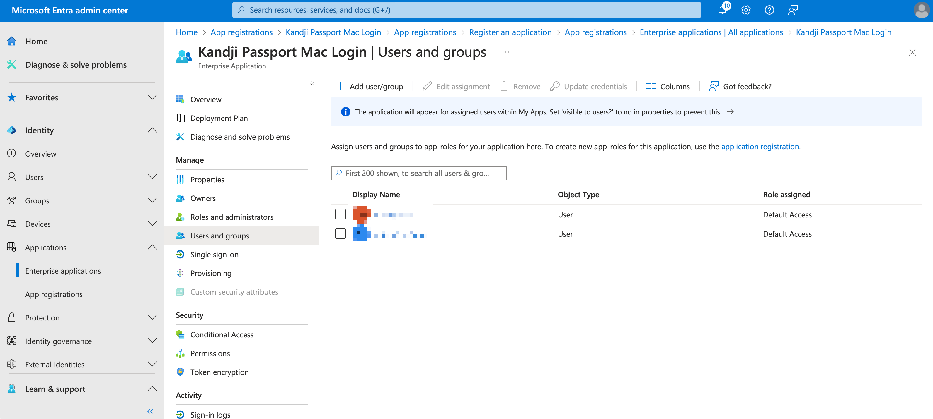 Entra ID Passport Users and groups with assigned users