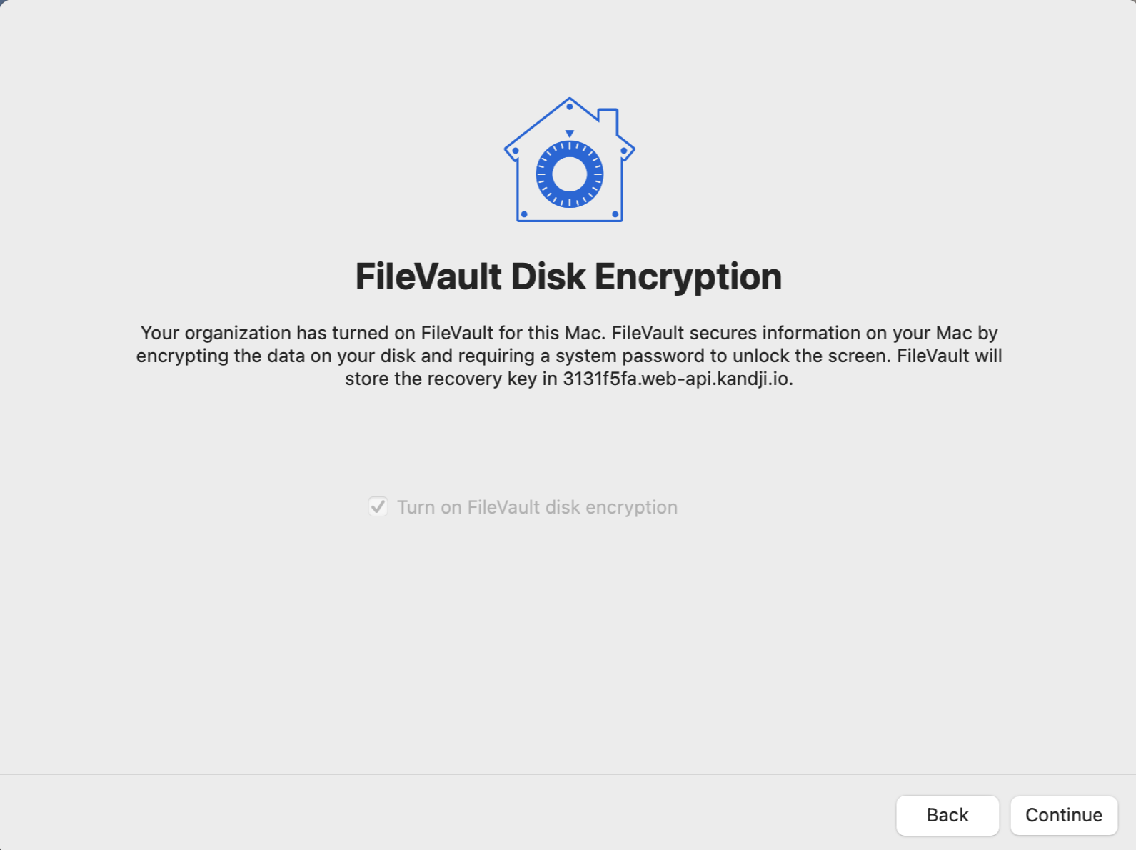 FileVault Disk Encryption dialog during Setup Assistant