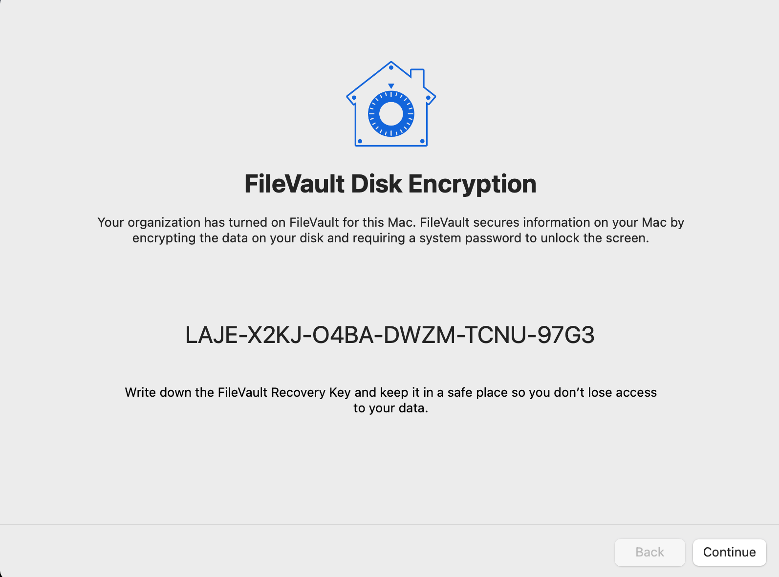 FileVault Recovery Key during Setup Assistant