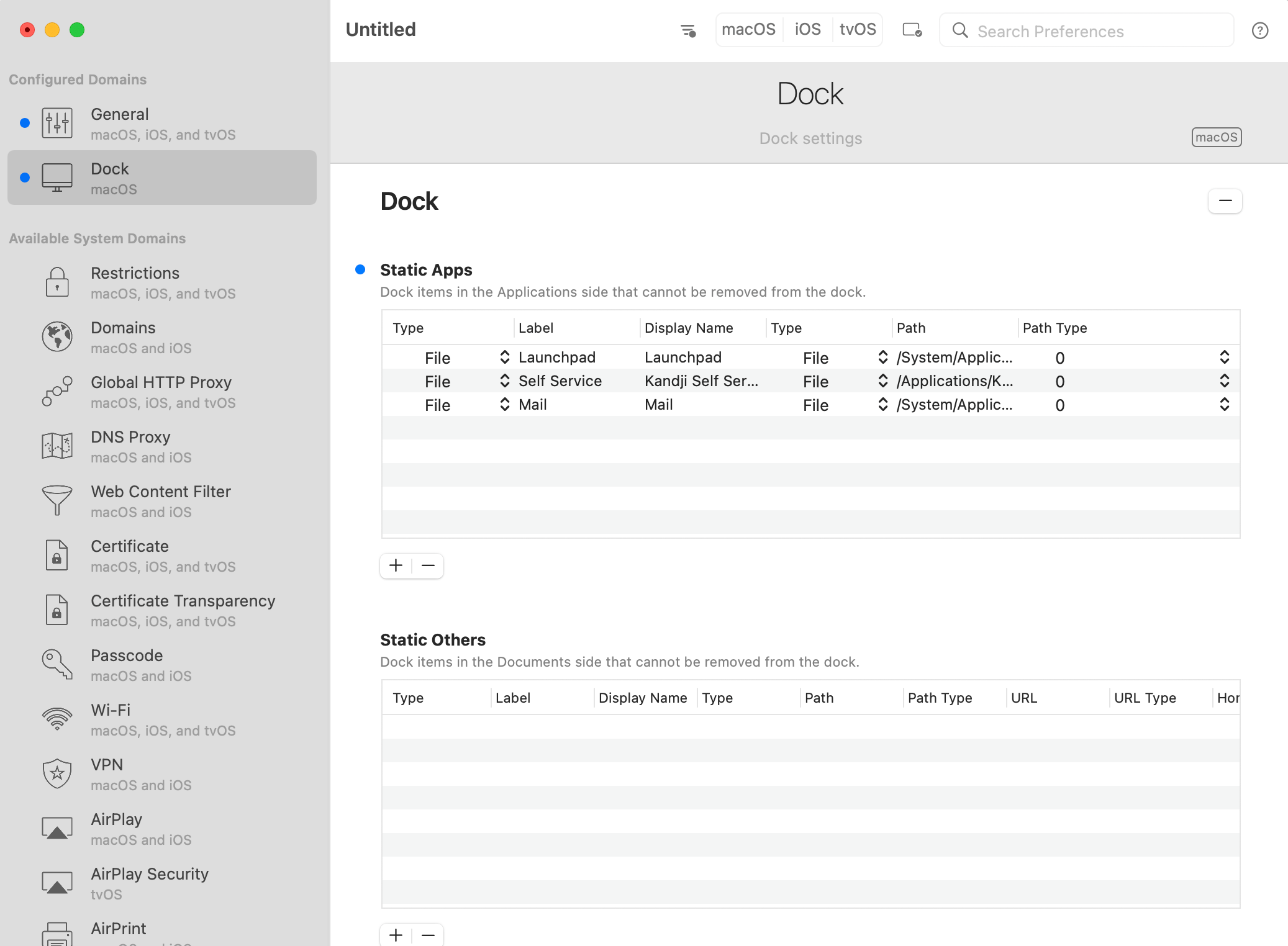 Dock payload configuration options