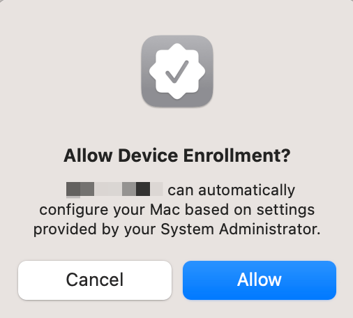 Allow Device Enrollment confirmation dialog