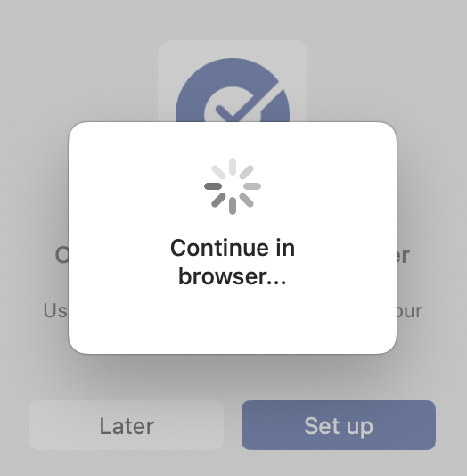 Okta Desktop Password Sync setup screen showing the message that the process will continue in the web browser