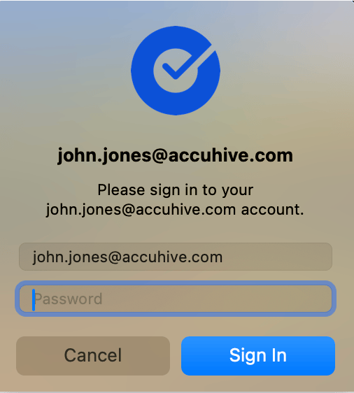 Okta password entry dialog showing the password field and Sign in button for authenticating with Okta credentials
