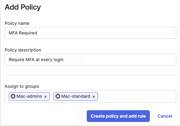 Okta Add Policy MFA Required