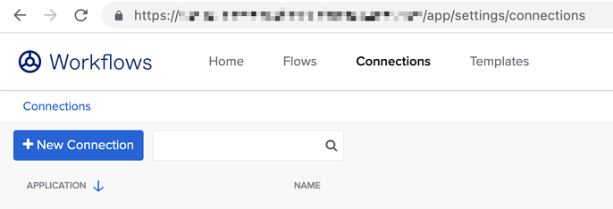 Okta Workflows Connections page showing the New Connection button that needs to be clicked to create a new connection