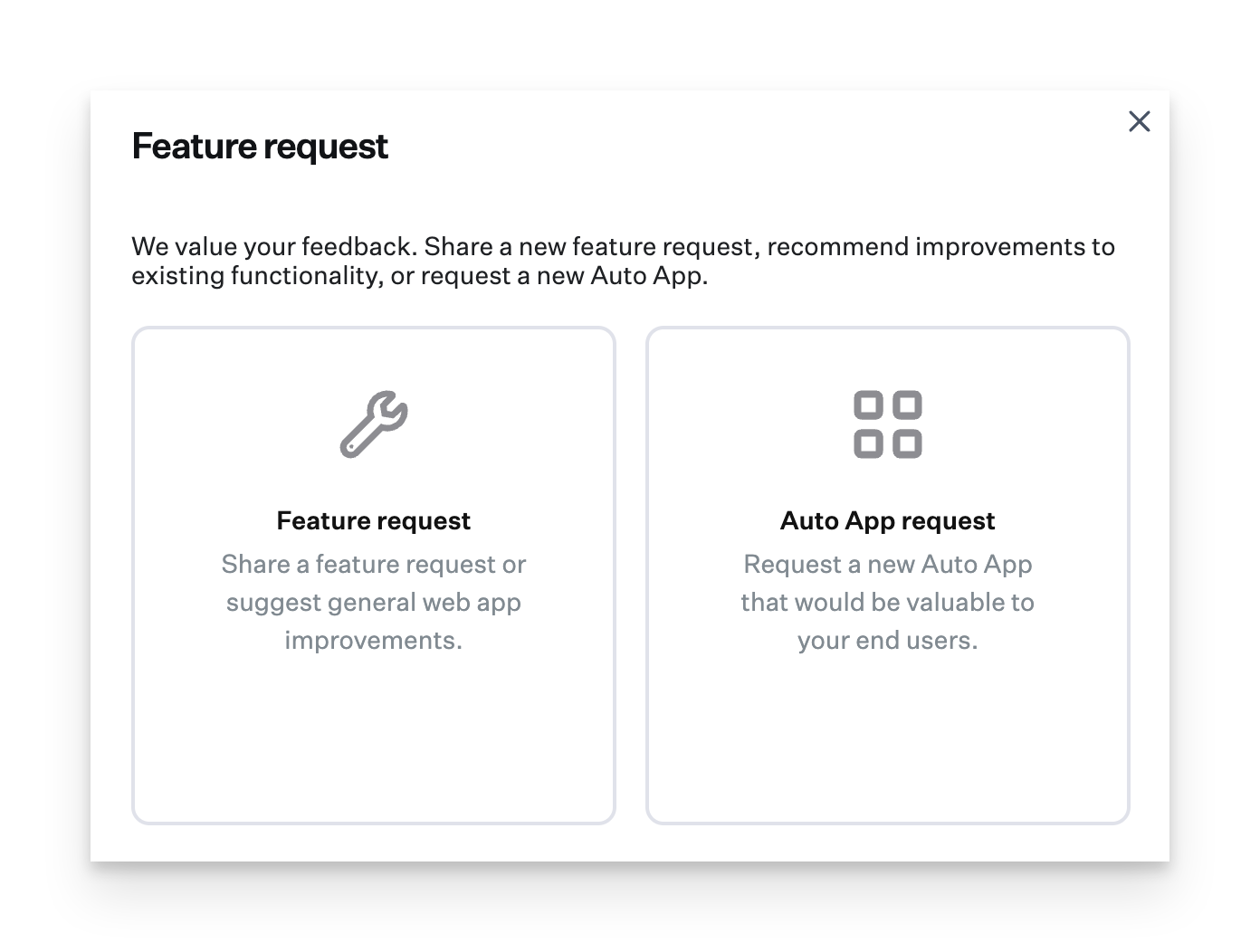 Iru Endpoint Web App Resources menu showing Submit Feature Request option