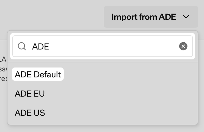 Import from ADE search listing ADE integrations