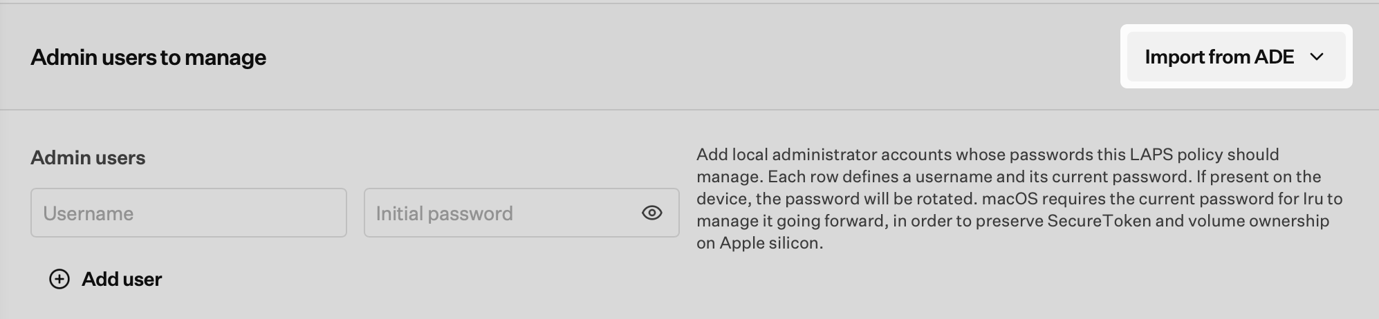 Admin users to manage section with Import from ADE
