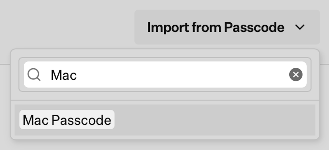 Import from Passcode search with a Passcode Library Item in the results