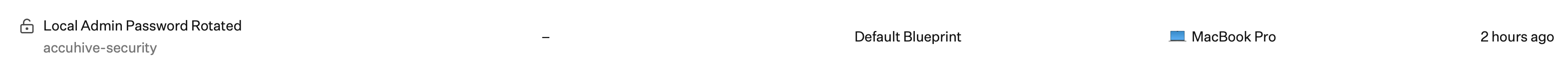 Device record Activity showing Local Admin Password Rotated