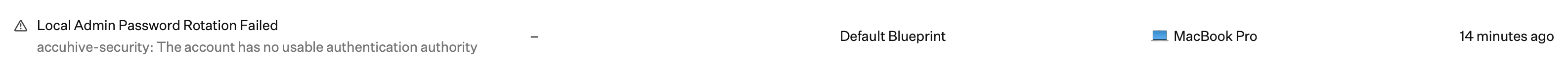 Device record Activity showing Local Admin Password Rotation Failed