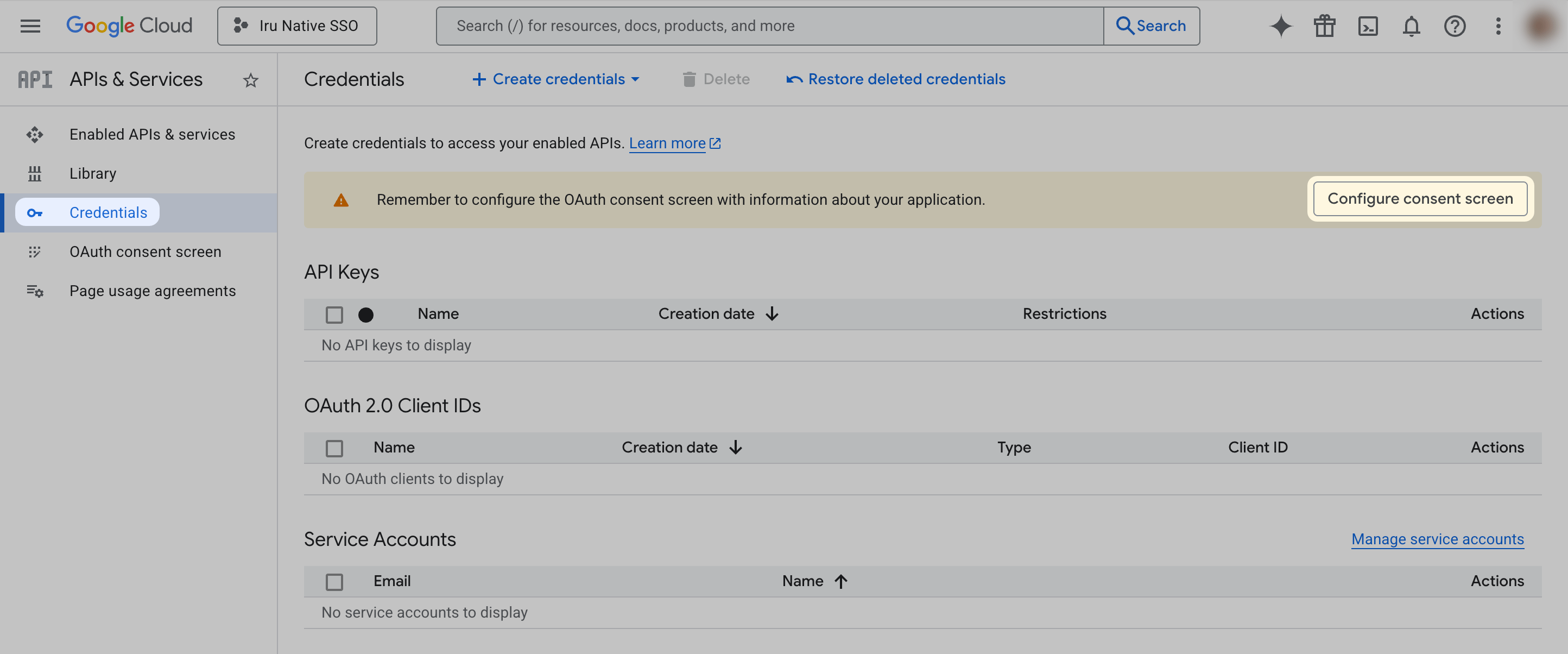 Google consent screen configuration prompt