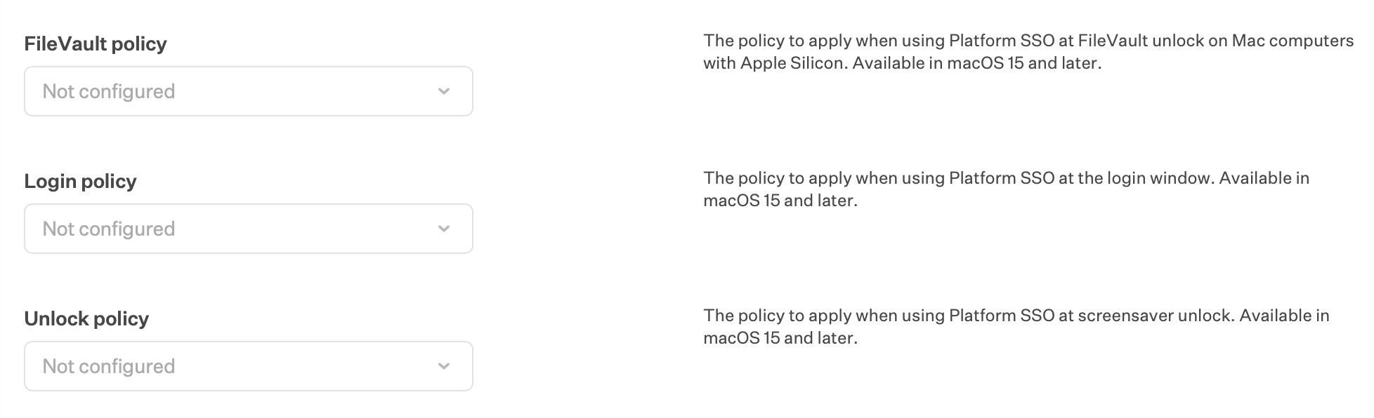 Platform SSO optional settings for macOS 15 and later