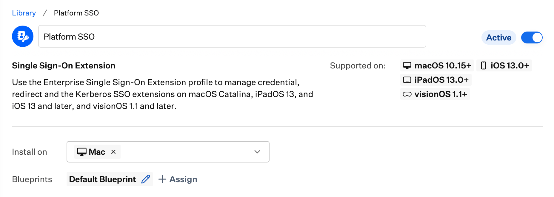 Platform SSO with Microsoft Entra ID Library Item configuration interface