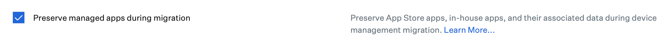 Automated Device Enrollment Library Item Preserve managed apps during migration option for iPhone and iPad