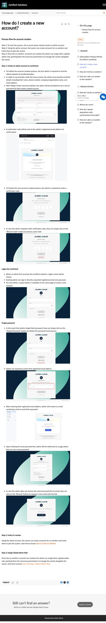 Create a new account screen
