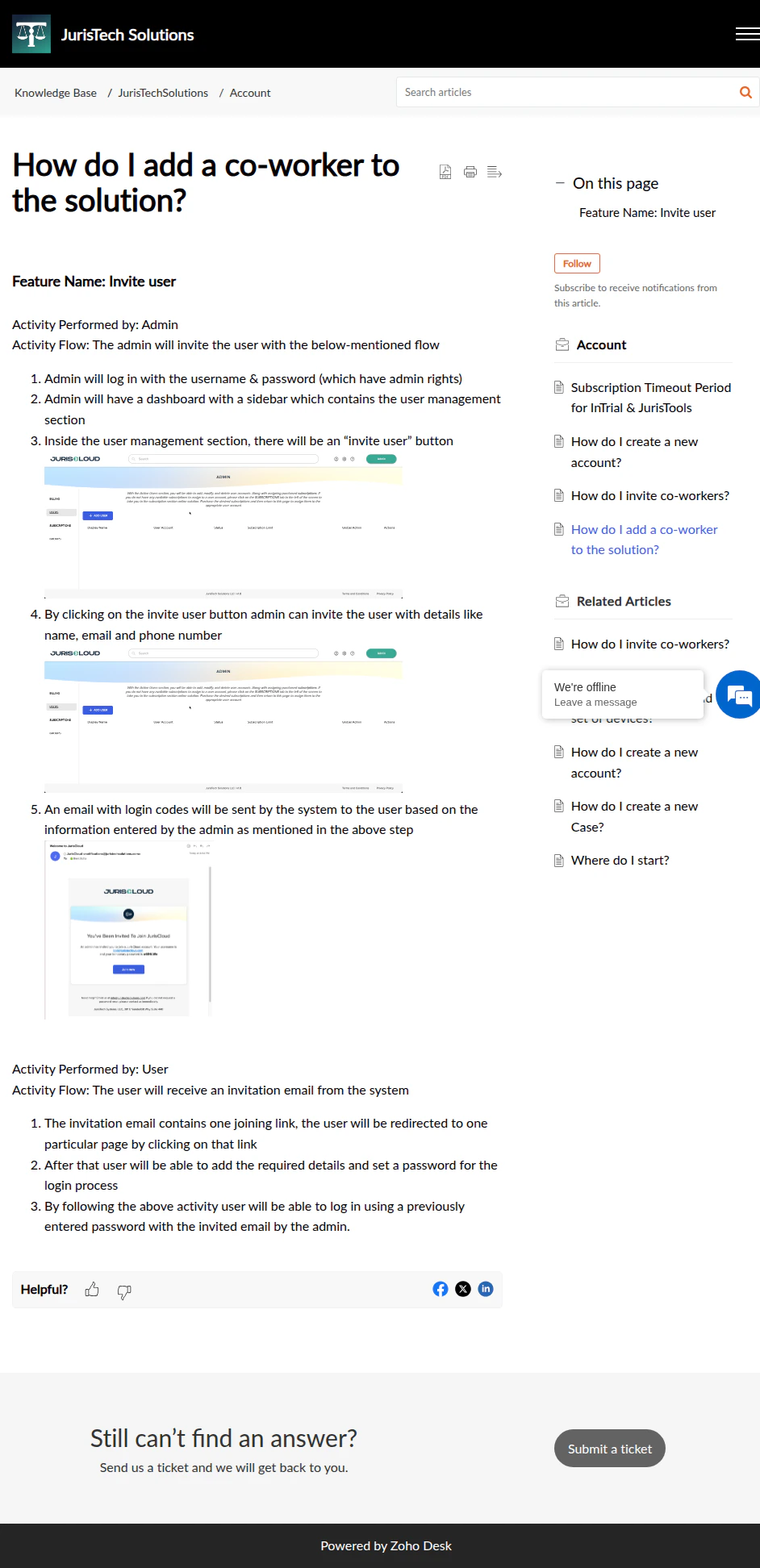 Admin Invite user screen