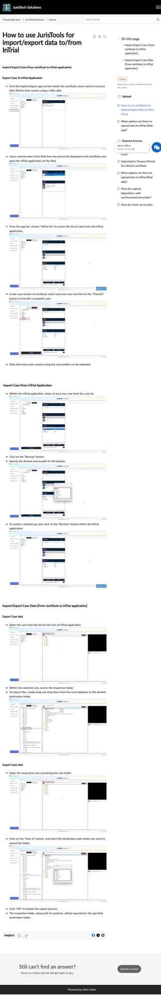 Import and export case data screen