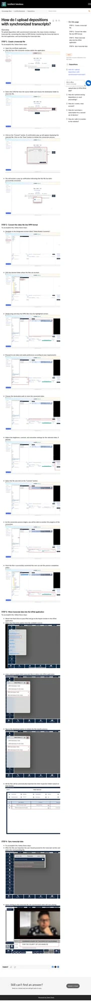 Uploading depositions with synchronized transcripts