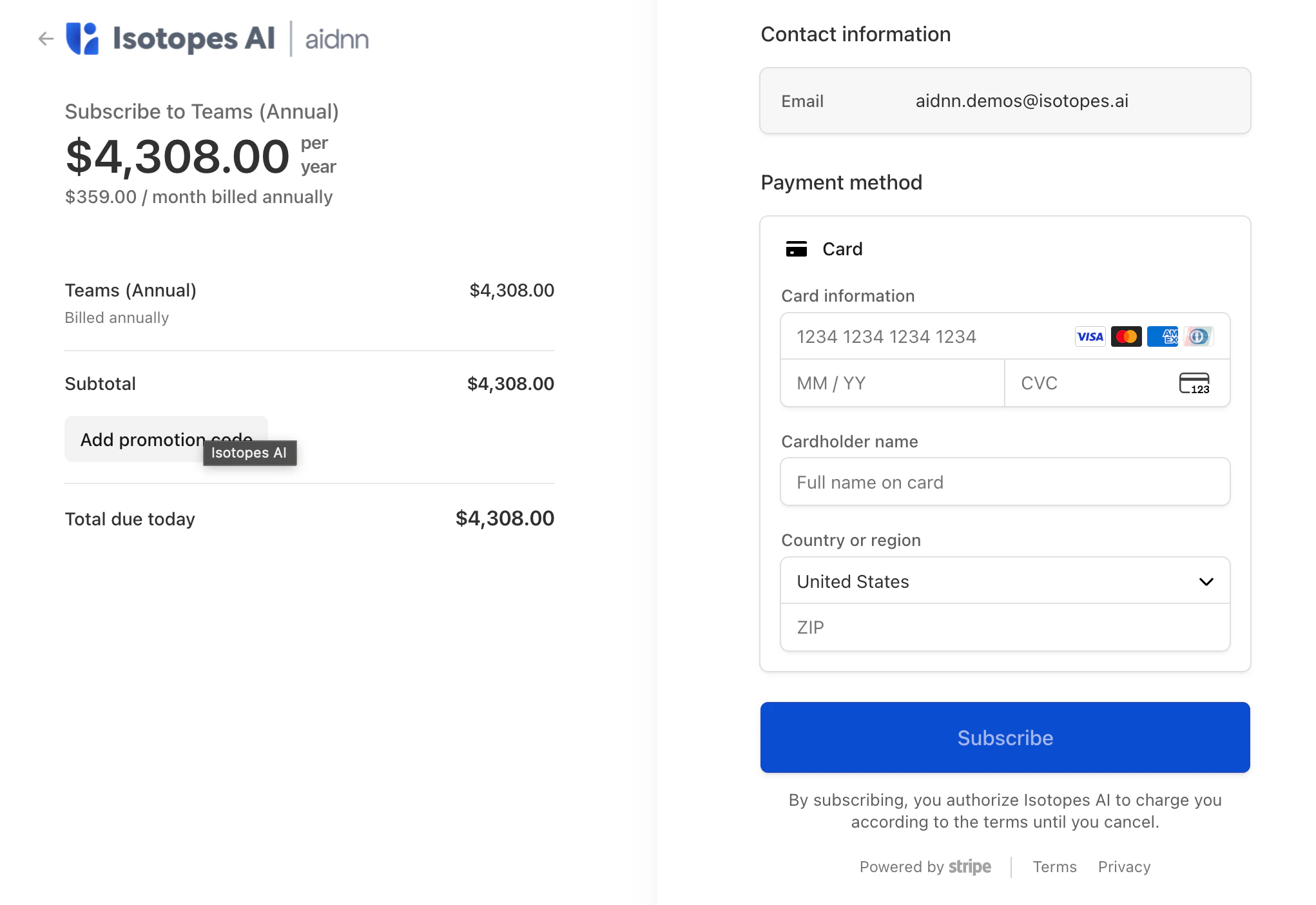 Billing page