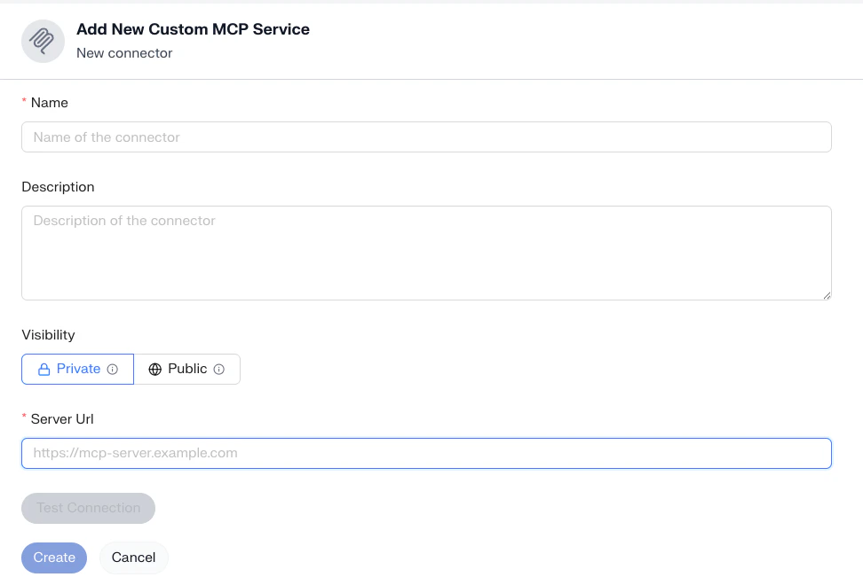 Add New Custom MCP Service form