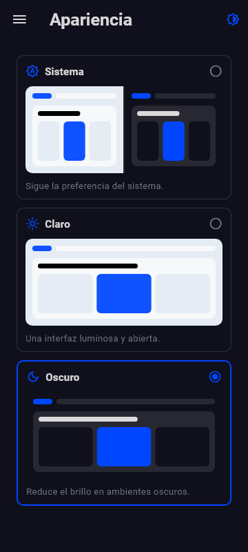 Interfaz de ejemplo de Issel Code Widgets en móvil: controles de formulario en una columna con tema oscuro.