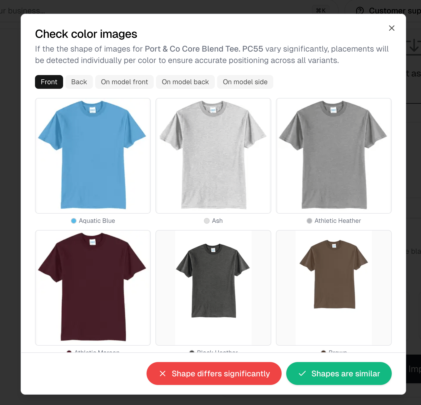 The Check color images dialog showing one view across every color, with its two answers