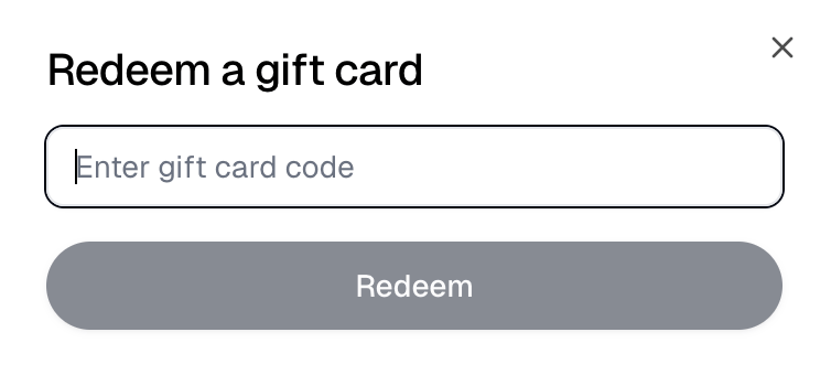 Storefront view of the Redeem a gift card dialog