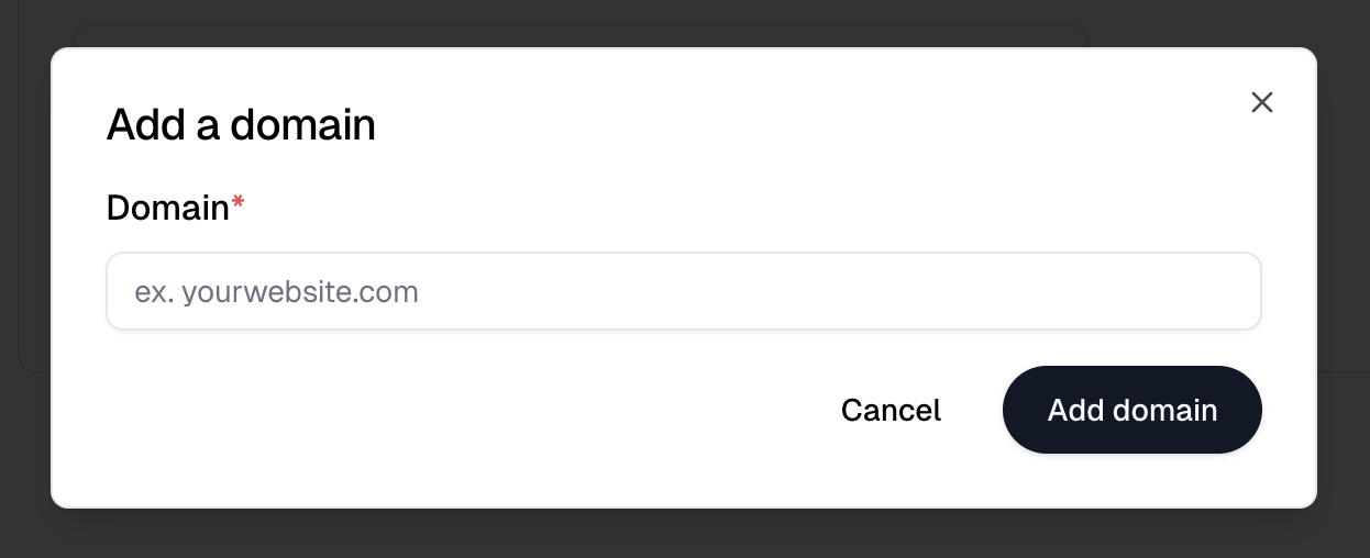 The Add a domain dialog with its Domain field