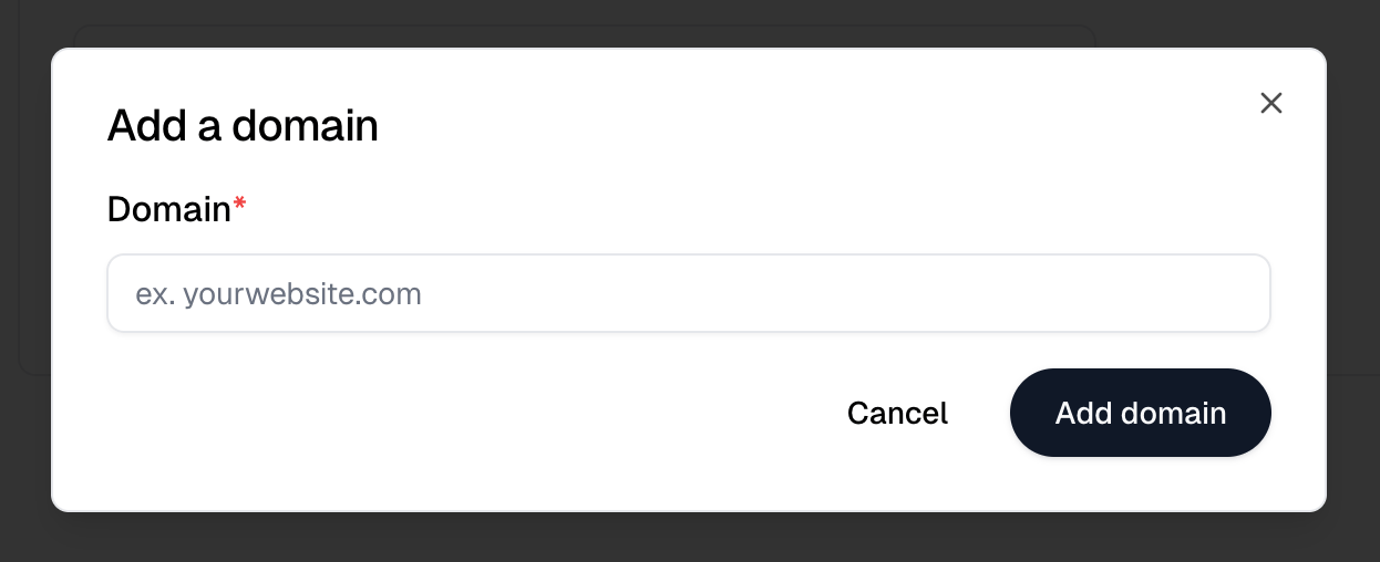 The Add a domain dialog with its Domain field