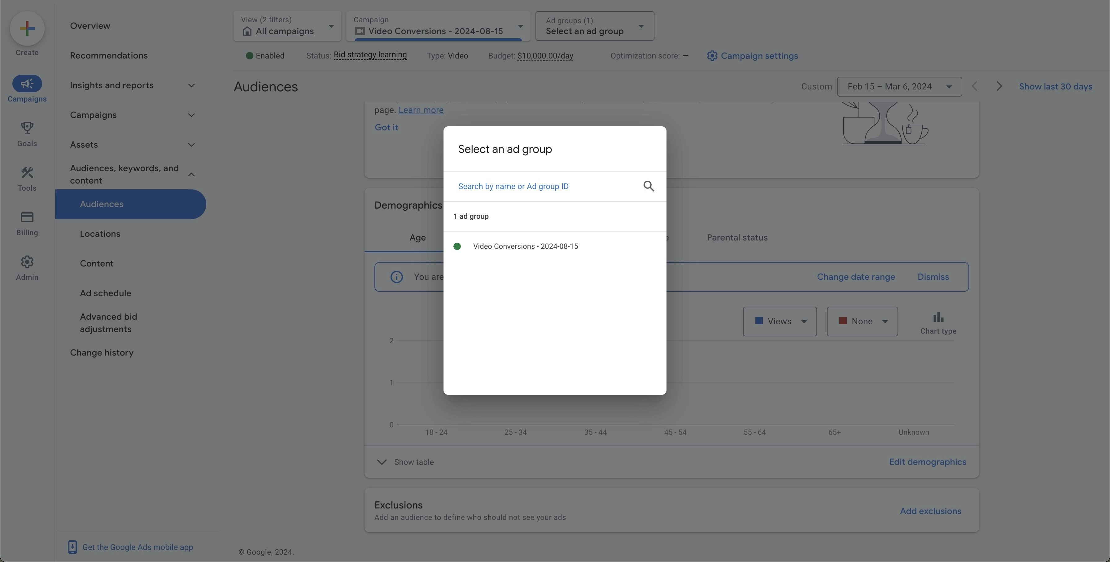 Select Ad Groups Modal