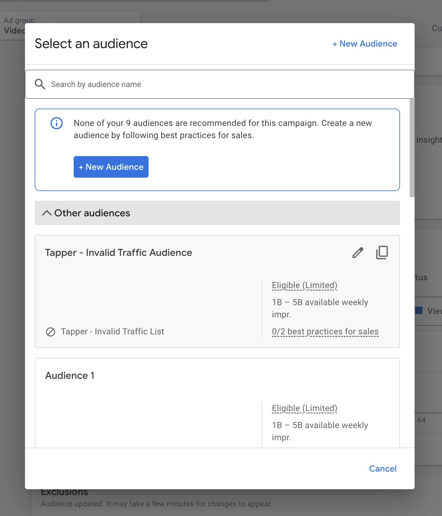 Attach Audience Dialog