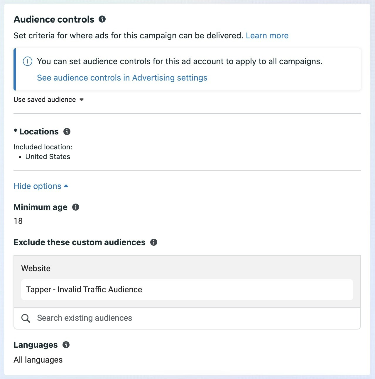 Verify Invalid Traffic Audience Attached As And Exclusion To An Ad Set