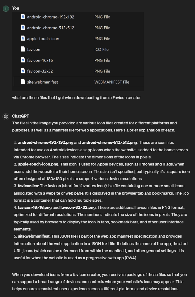 explanation on different favicons by ChatGPT