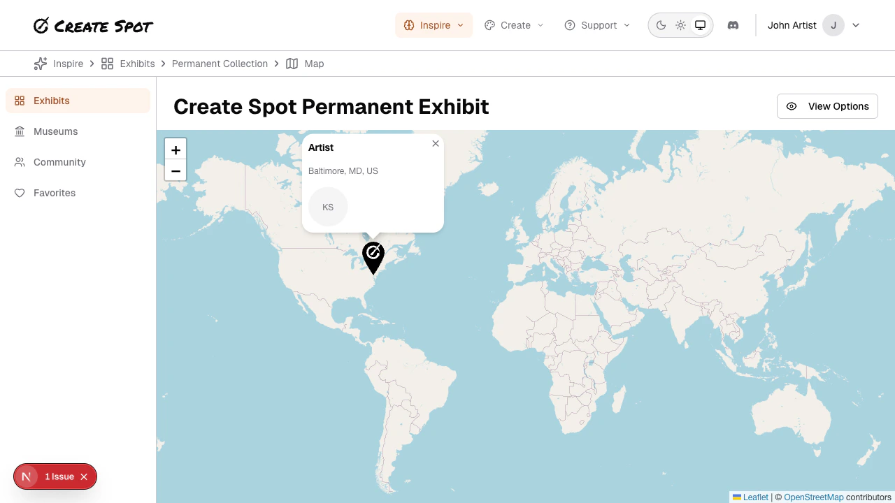 Map pin popup — artists at a location