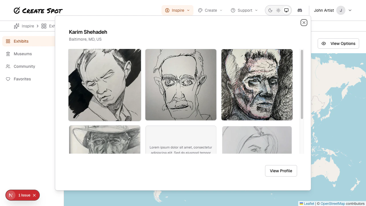 User work modal from map