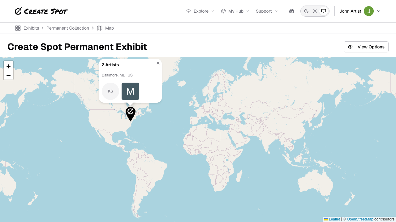 Map pin popup — artists at a location