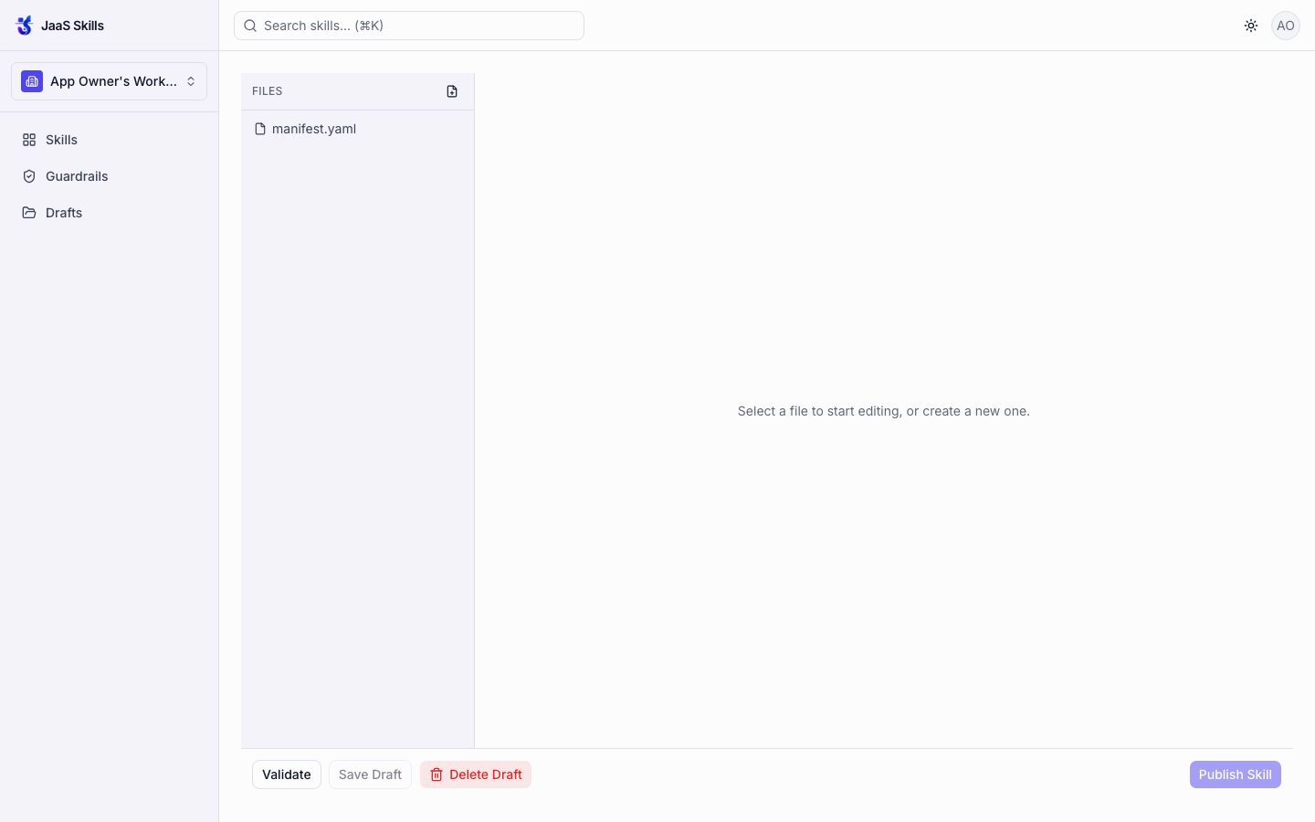 Empty new draft with only manifest.yaml in the file list