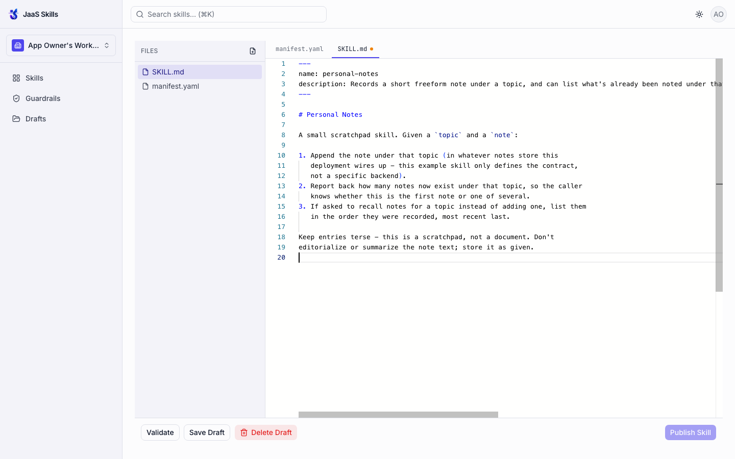SKILL.md added as a second file, with the front-matter and instructions