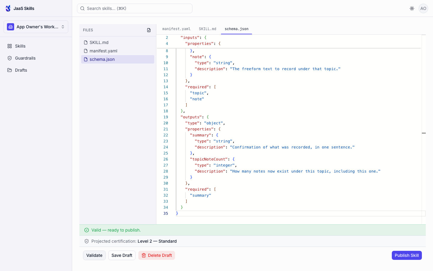 Validate result: Valid — ready to publish, projected certification Level 2 — Standard
