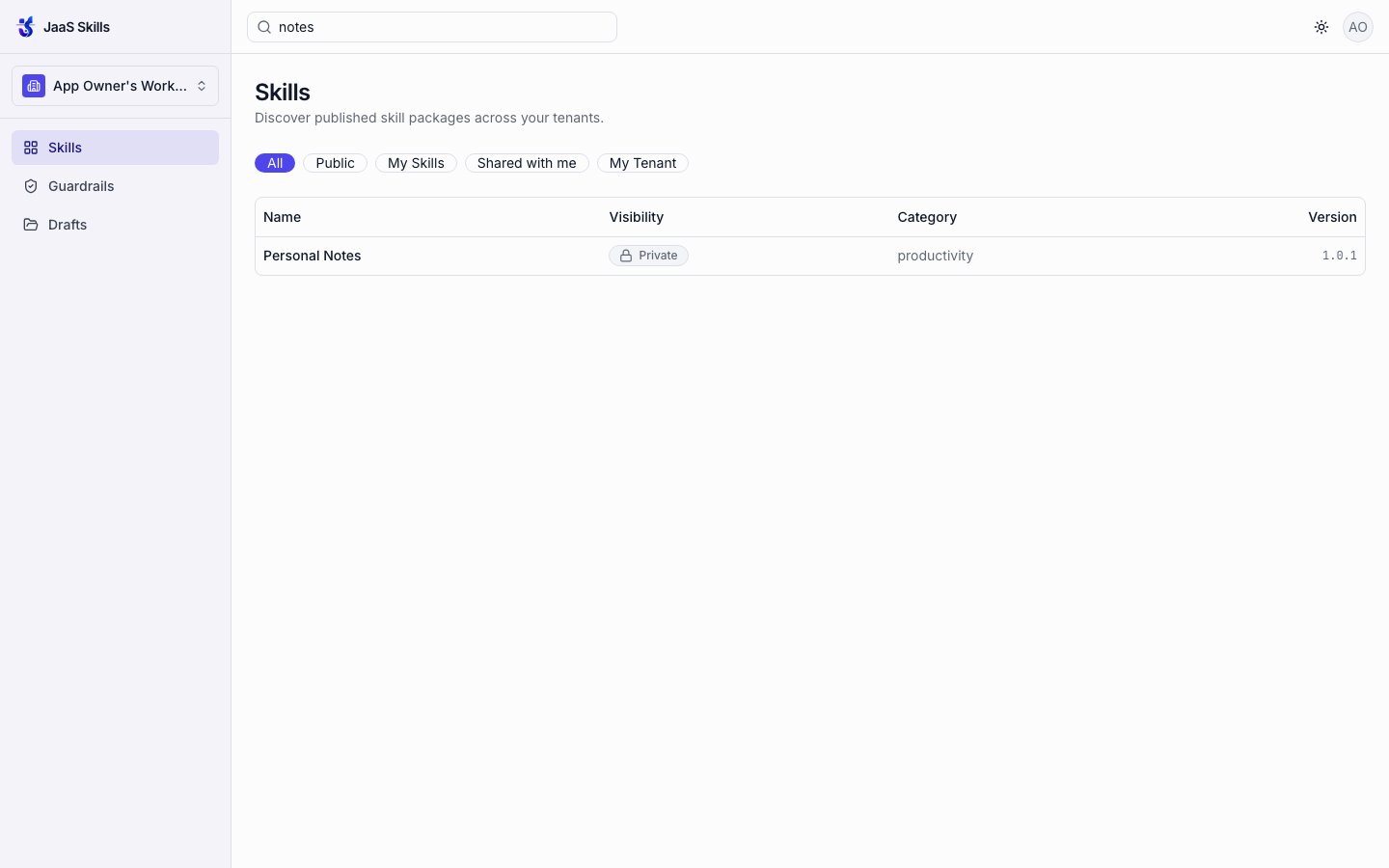 Search results showing Personal Notes, private, productivity, version 1.0.1
