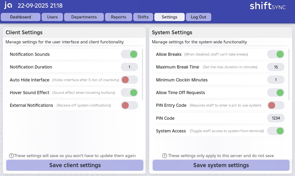 Settings - jaDevelopment Docs