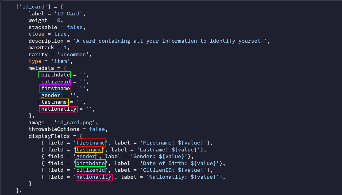 Single item display fields example
