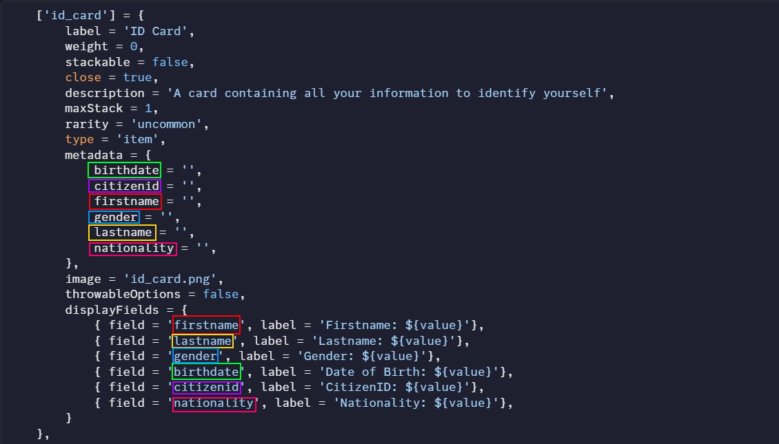 Single item display fields example