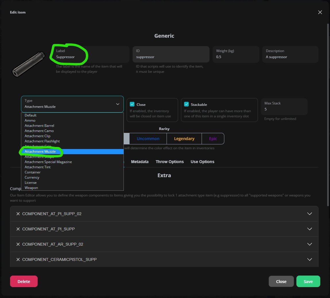 Edit default suppressor item component example