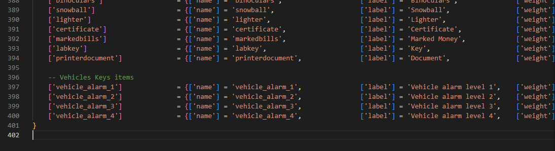 QBCore Vehicles Keys items example
