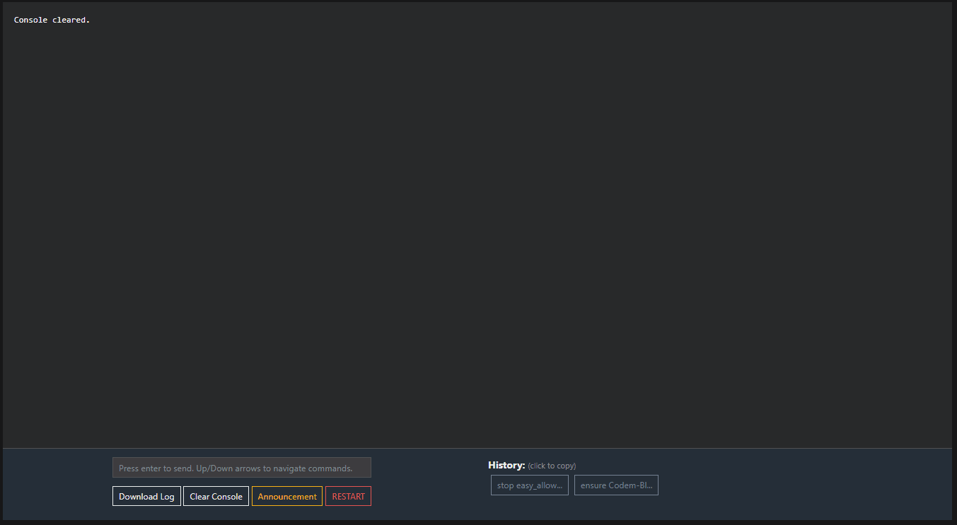 server console restart example