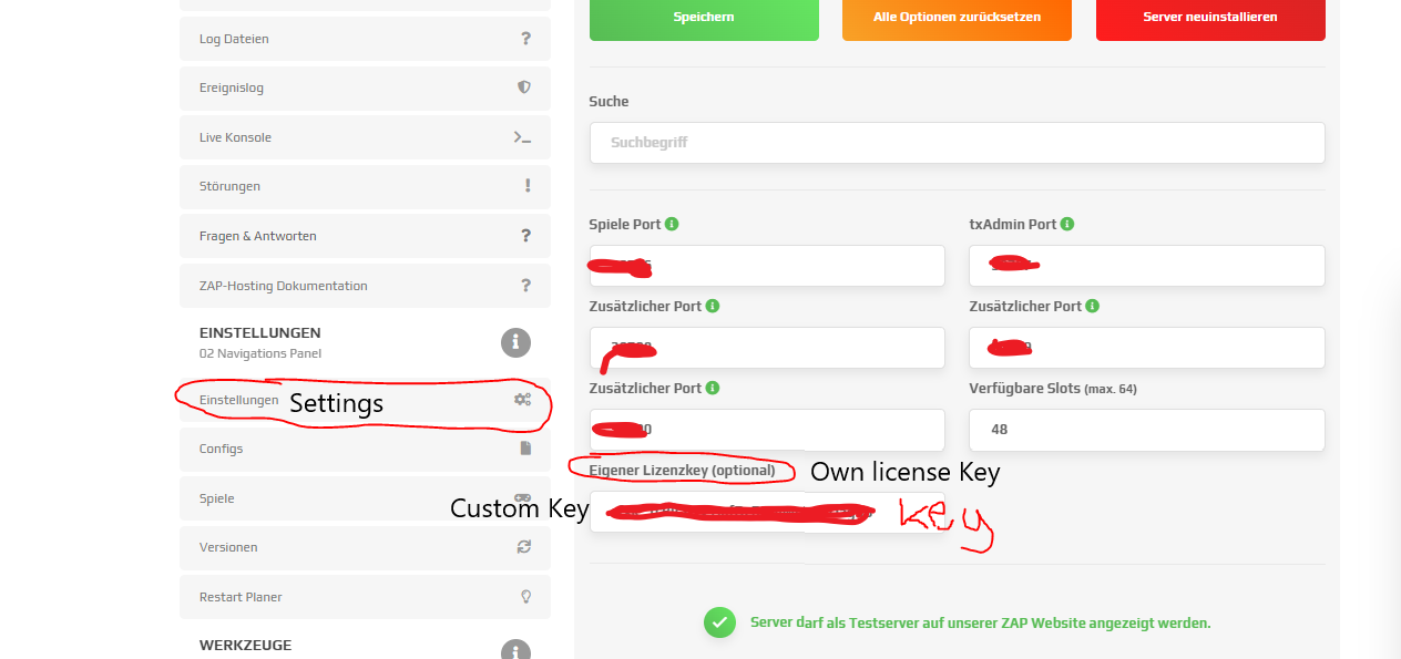 ZAP Hosting license key example