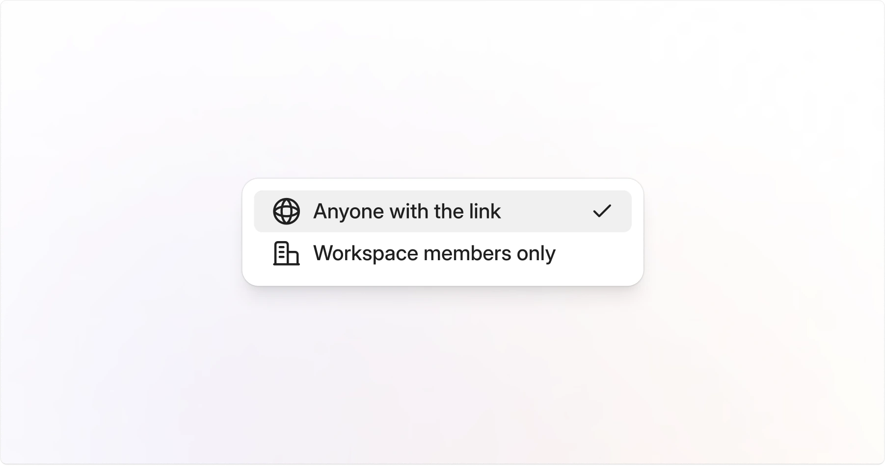 Jam access picker with Anyone with the link selected and Workspace members only as the alternative