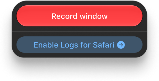 Record window overlay with the Enable Logs for Safari button